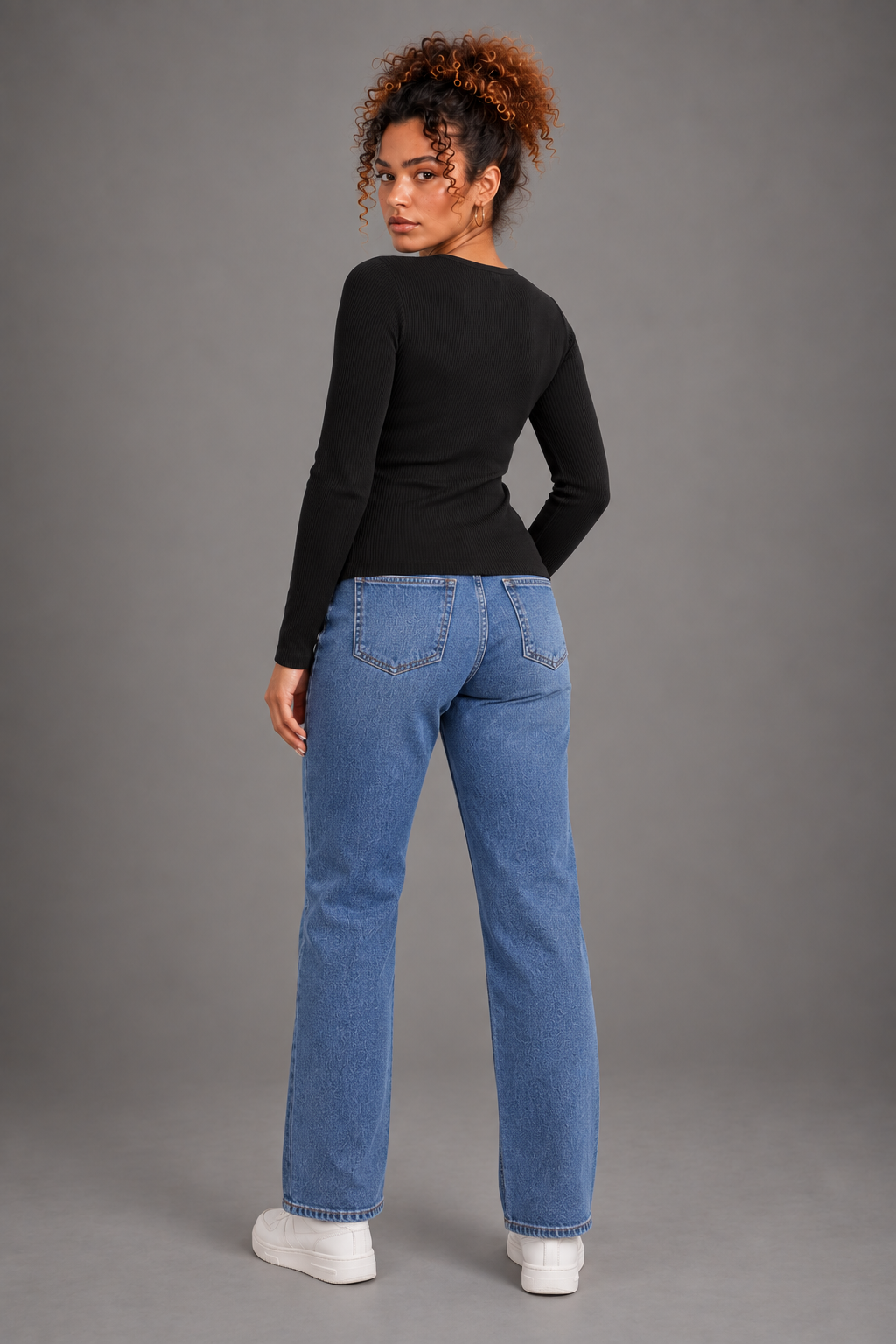 Elara black ribbed wrap top back