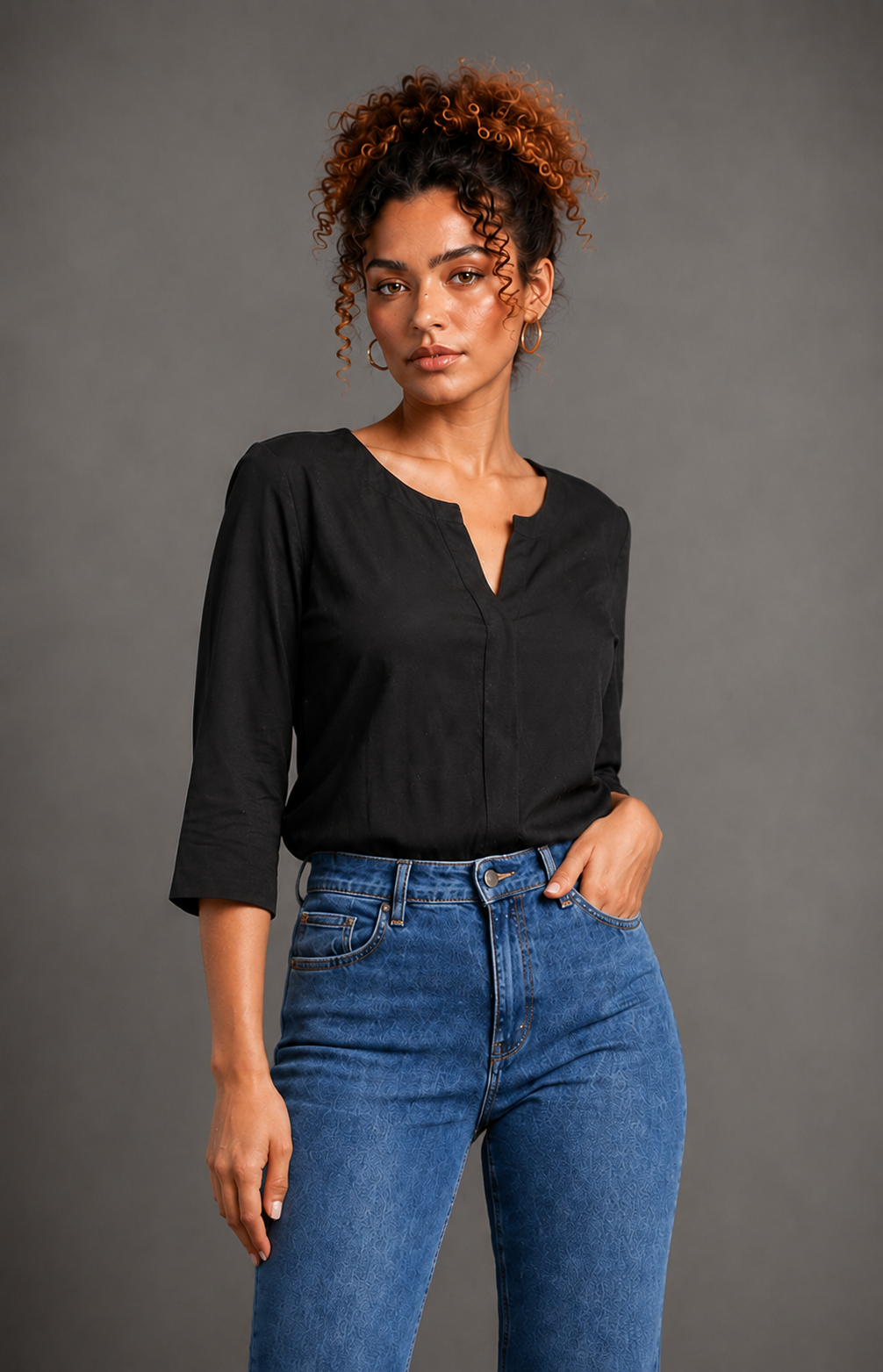 Kaly blouse on Lisa — three-quarter view