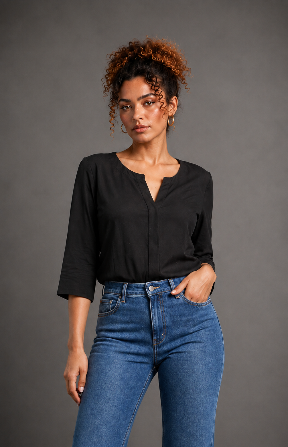 Kaly blouse on Lisa — front view