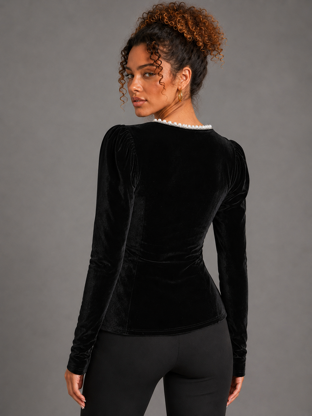 Lumiere Top black velvet on Lisa - closed back