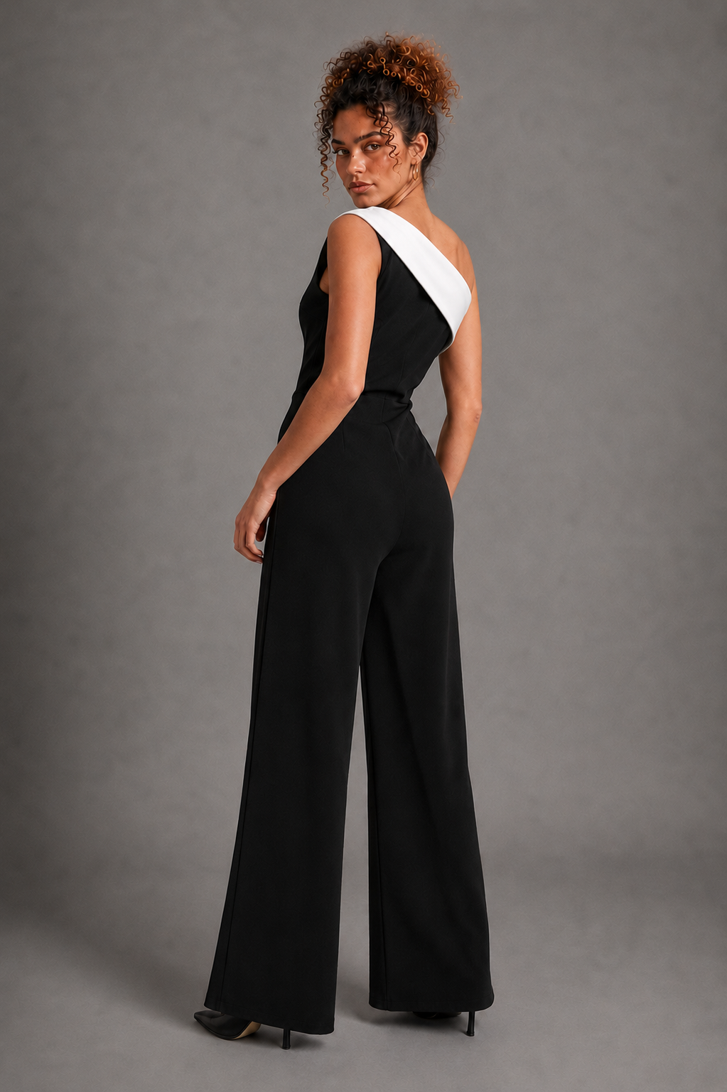 The Monaco on Lisa - black and ivory diagonal back view