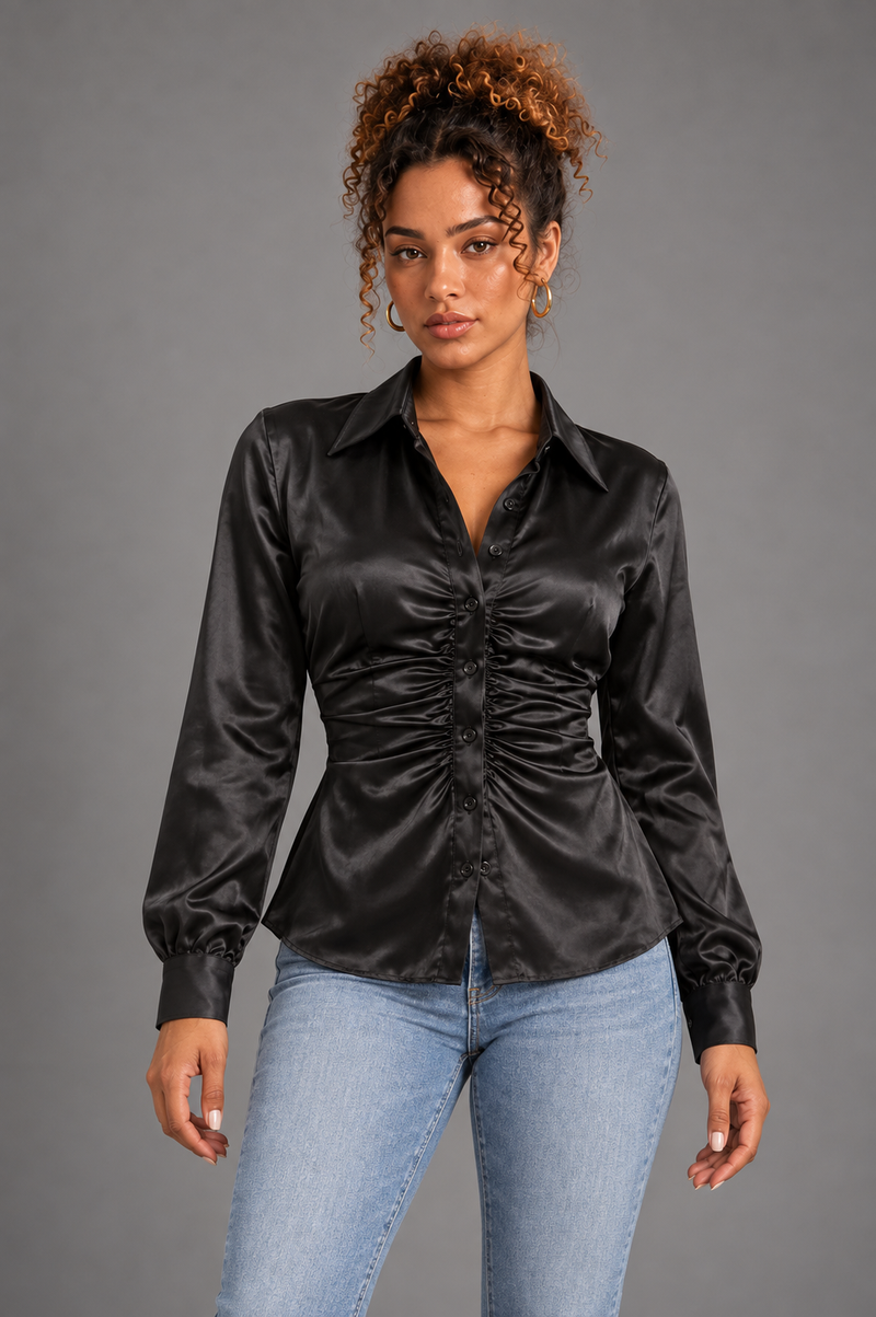 Satin Chemise on Lisa front view