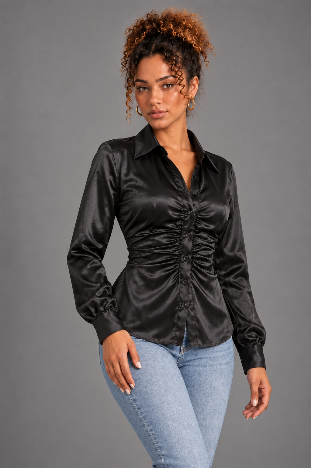 Satin Chemise on Lisa three quarter view