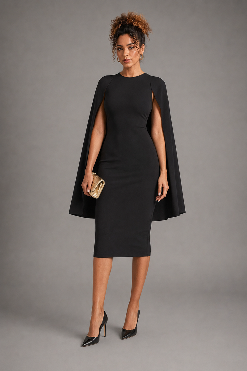 Vanguard black dress on Lisa - full front view